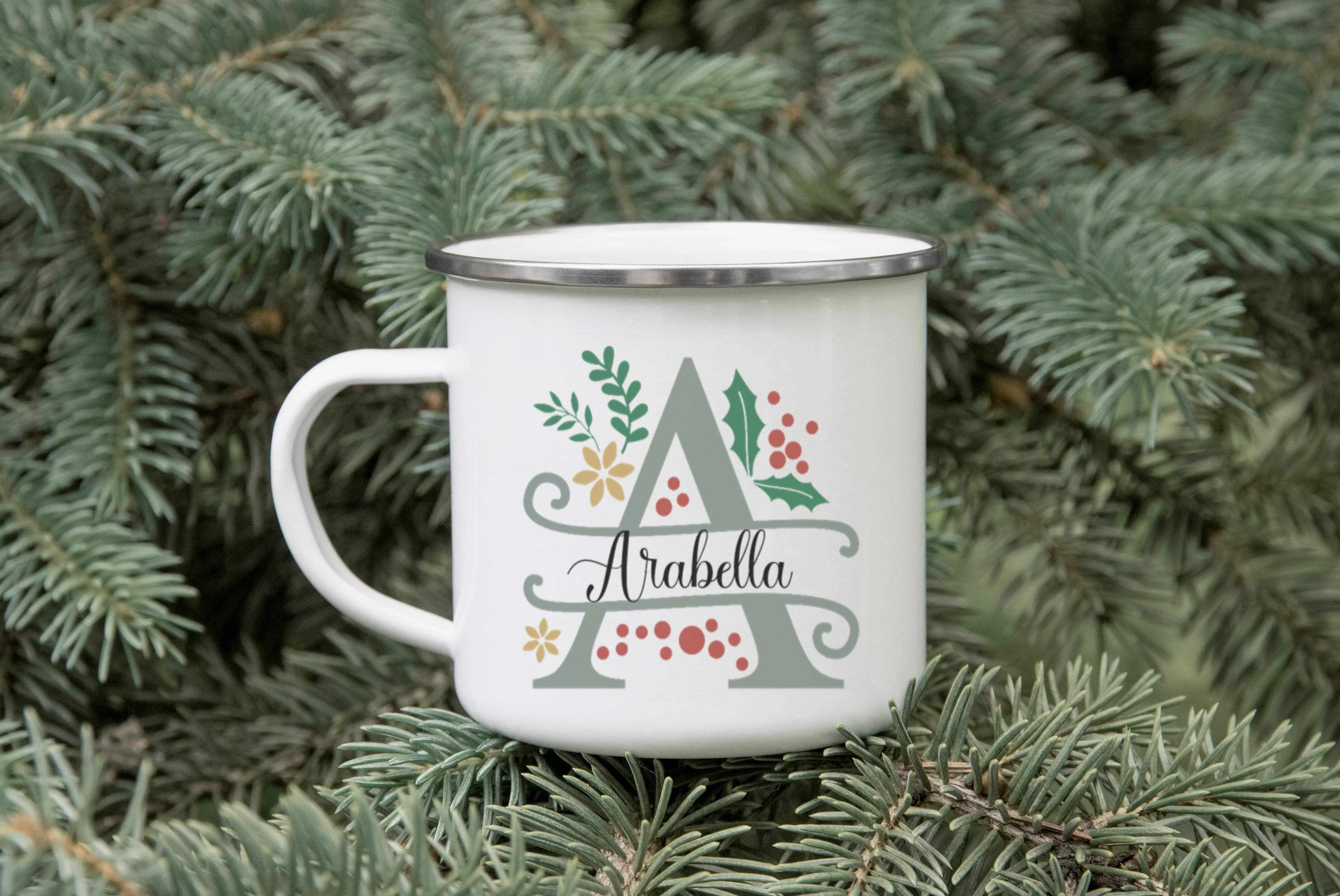 Personalised Split Letter Christmas Enamel Mug