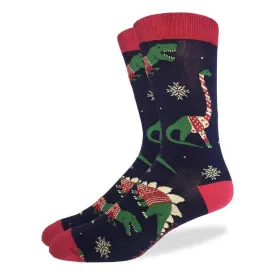 "Christmas Sweater Dinosaur" Cotton Crew Socks by Good Luck Sock