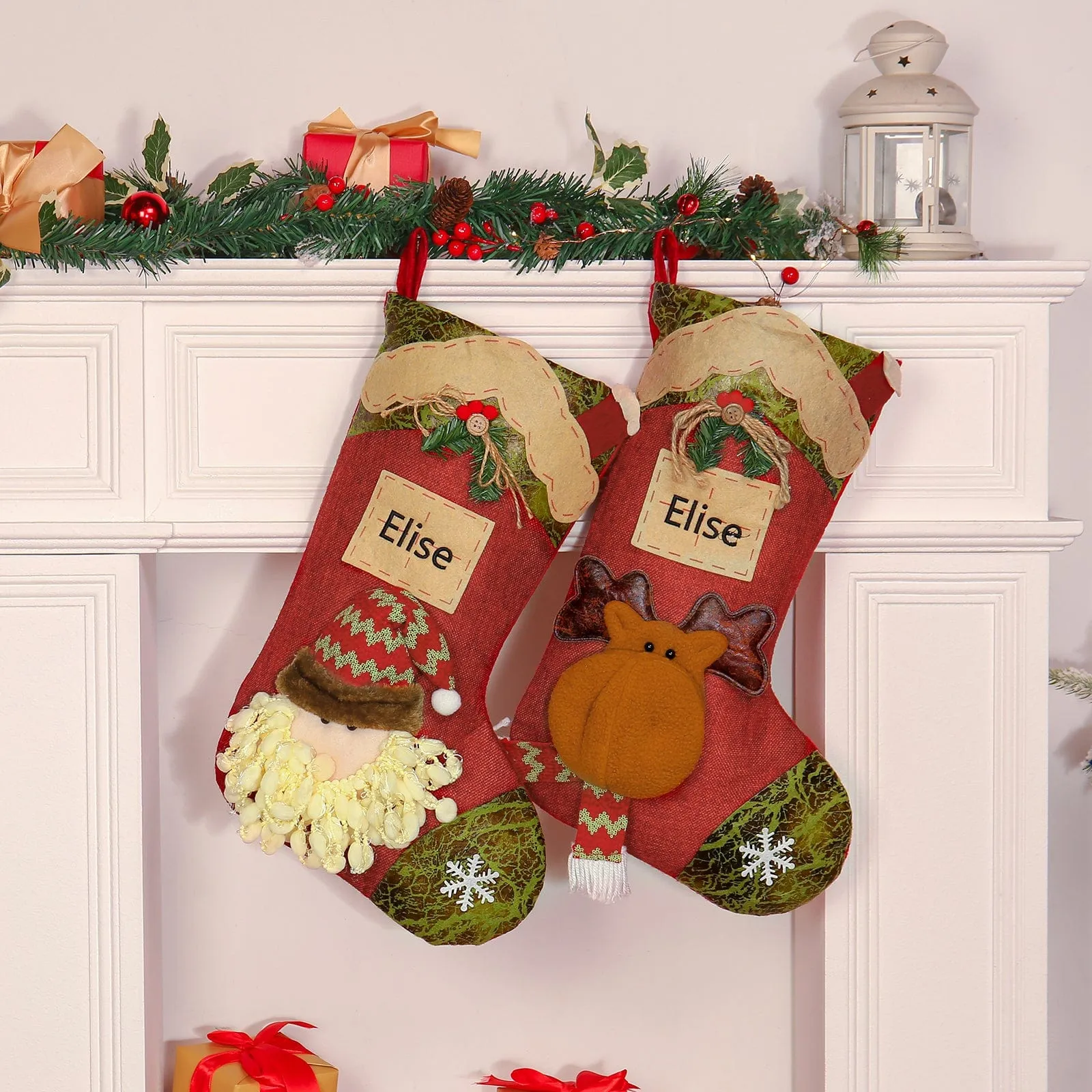 "Warm up the Holidays with Custom Name Elk Snowman Christmas Socks!"