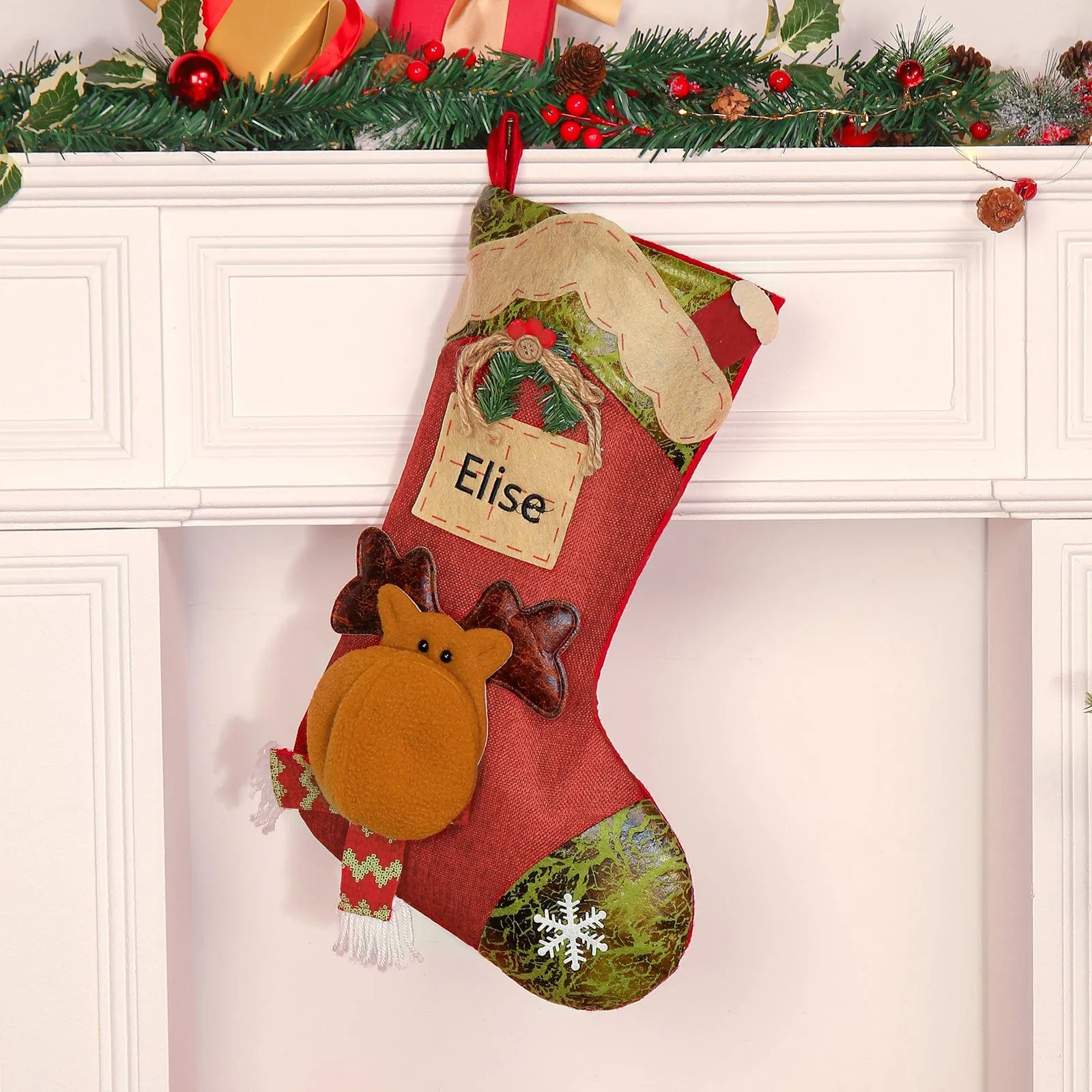 "Warm up the Holidays with Custom Name Elk Snowman Christmas Socks!"