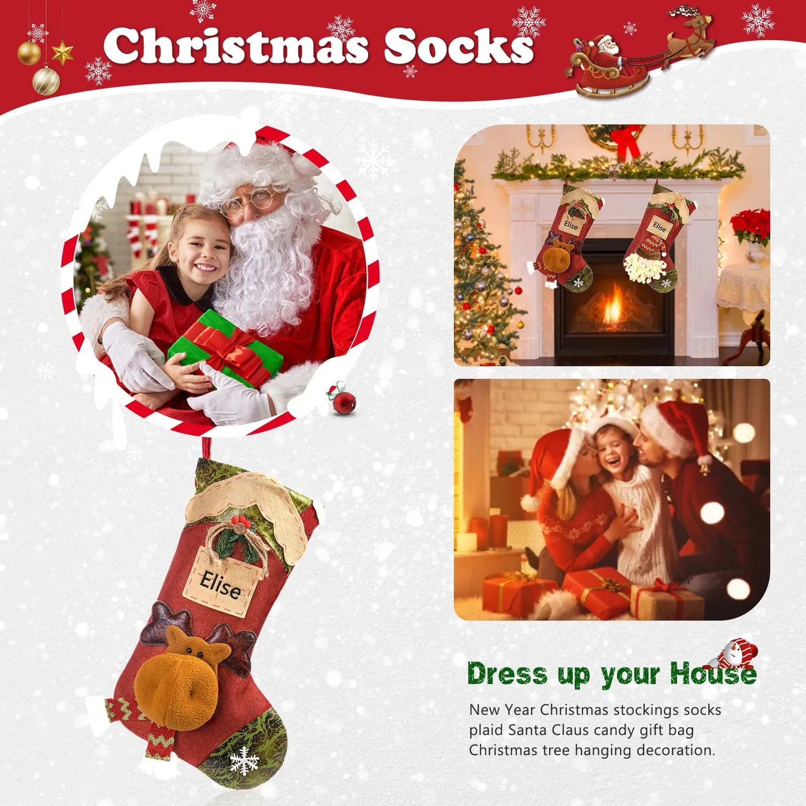 "Warm up the Holidays with Custom Name Elk Snowman Christmas Socks!"