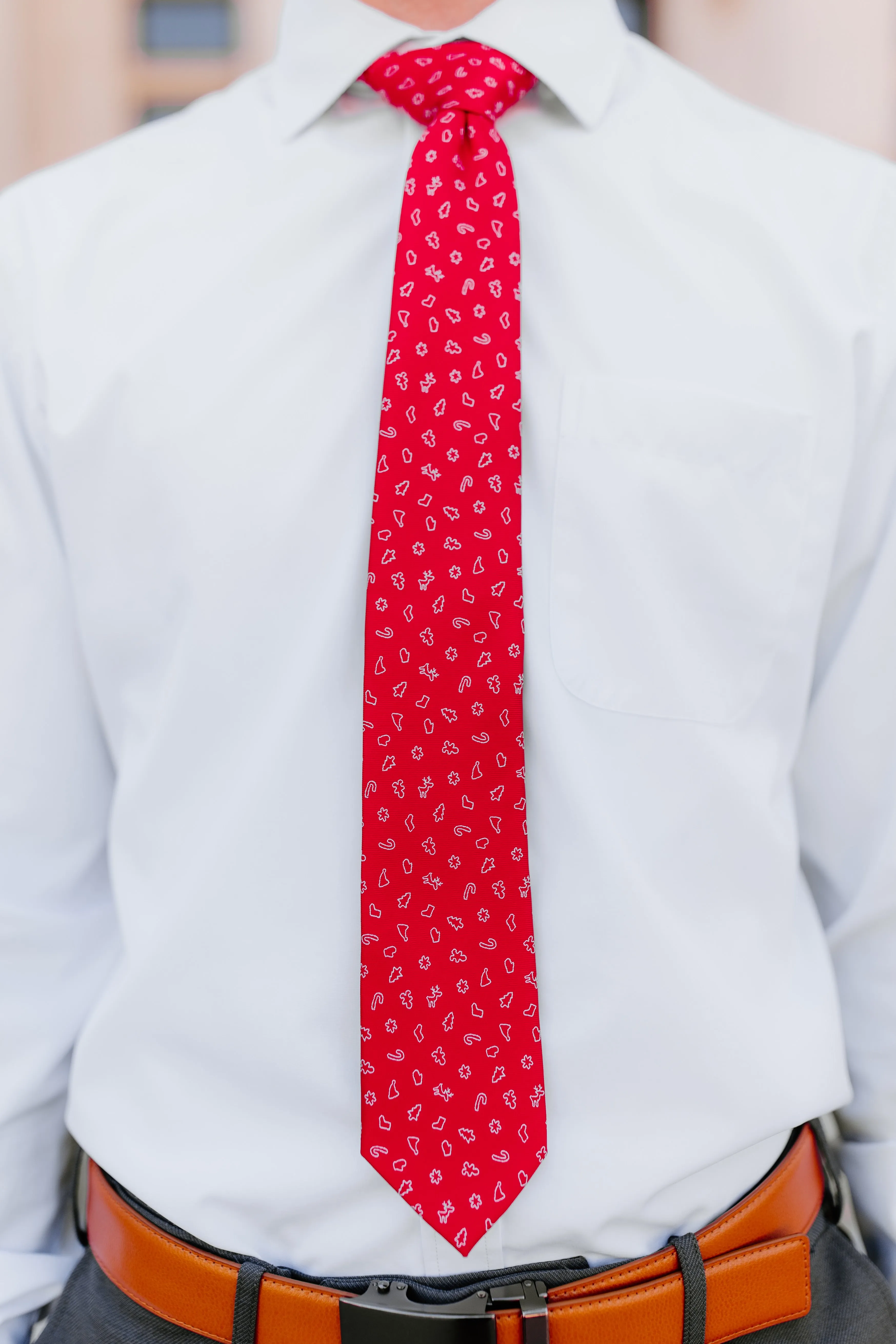 R&B Christmas Tie Microfiber Red Pattern