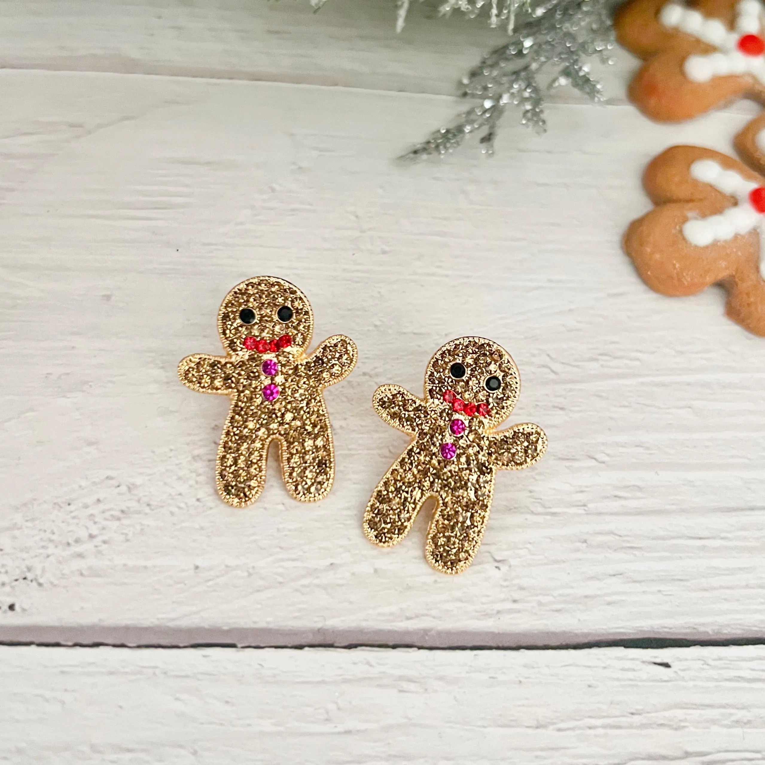 Rhinestone Gingerbread Man Earrings