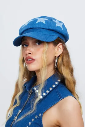 Showtime Denim Baker Boy Hat in Blue