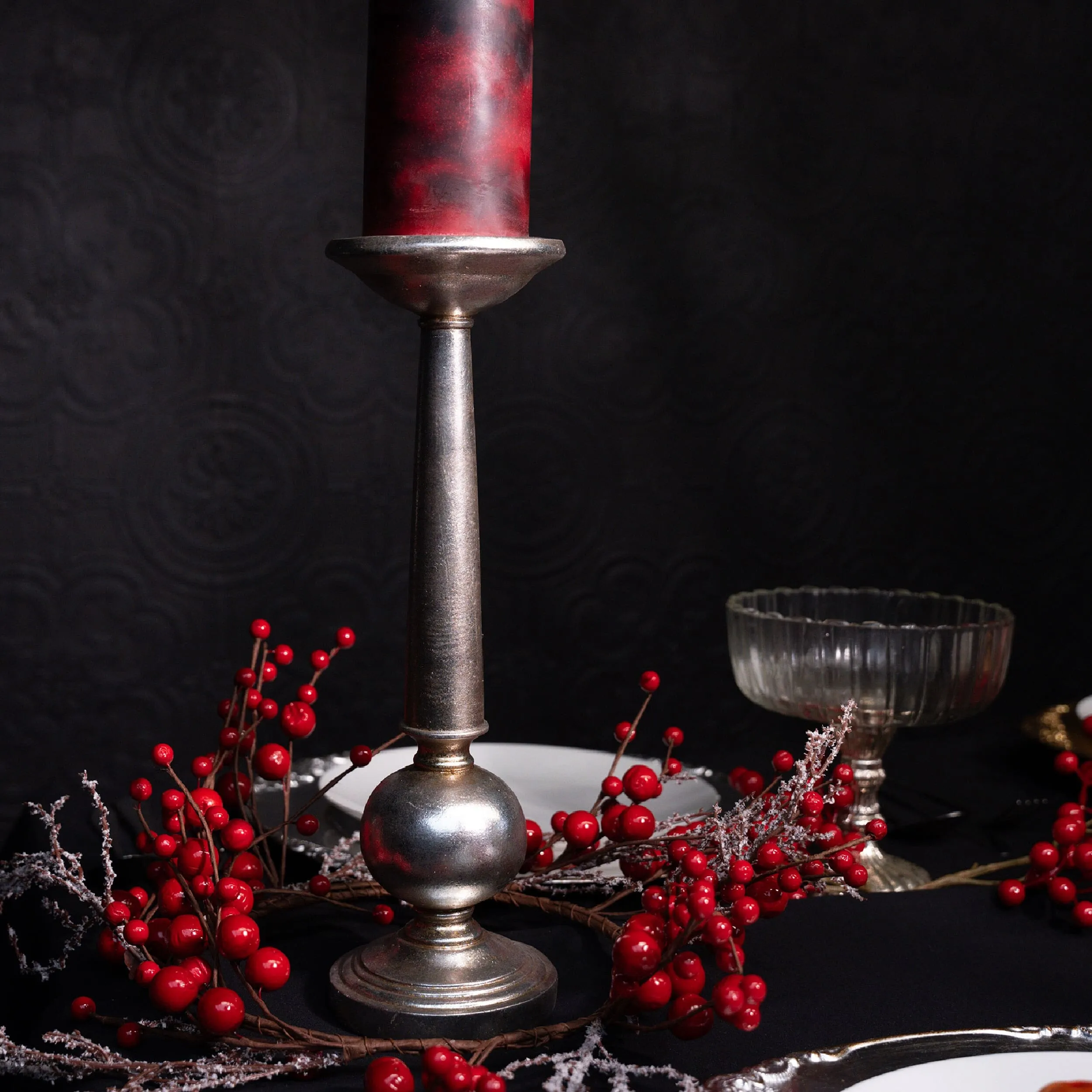 Silver Pillar Candle Holder