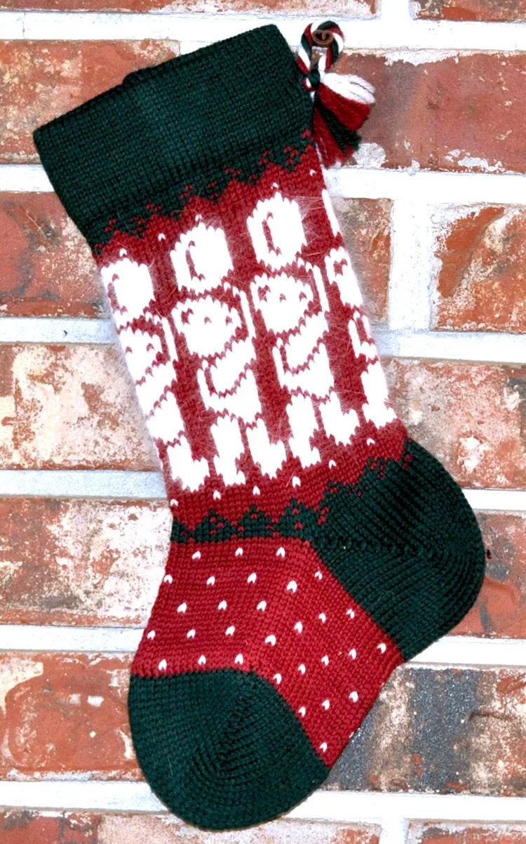 Small Knit Wool Christmas Stocking - Angora Teddy Bears with Balloons