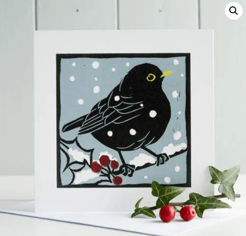 Snowy Blackbird Christmas Card