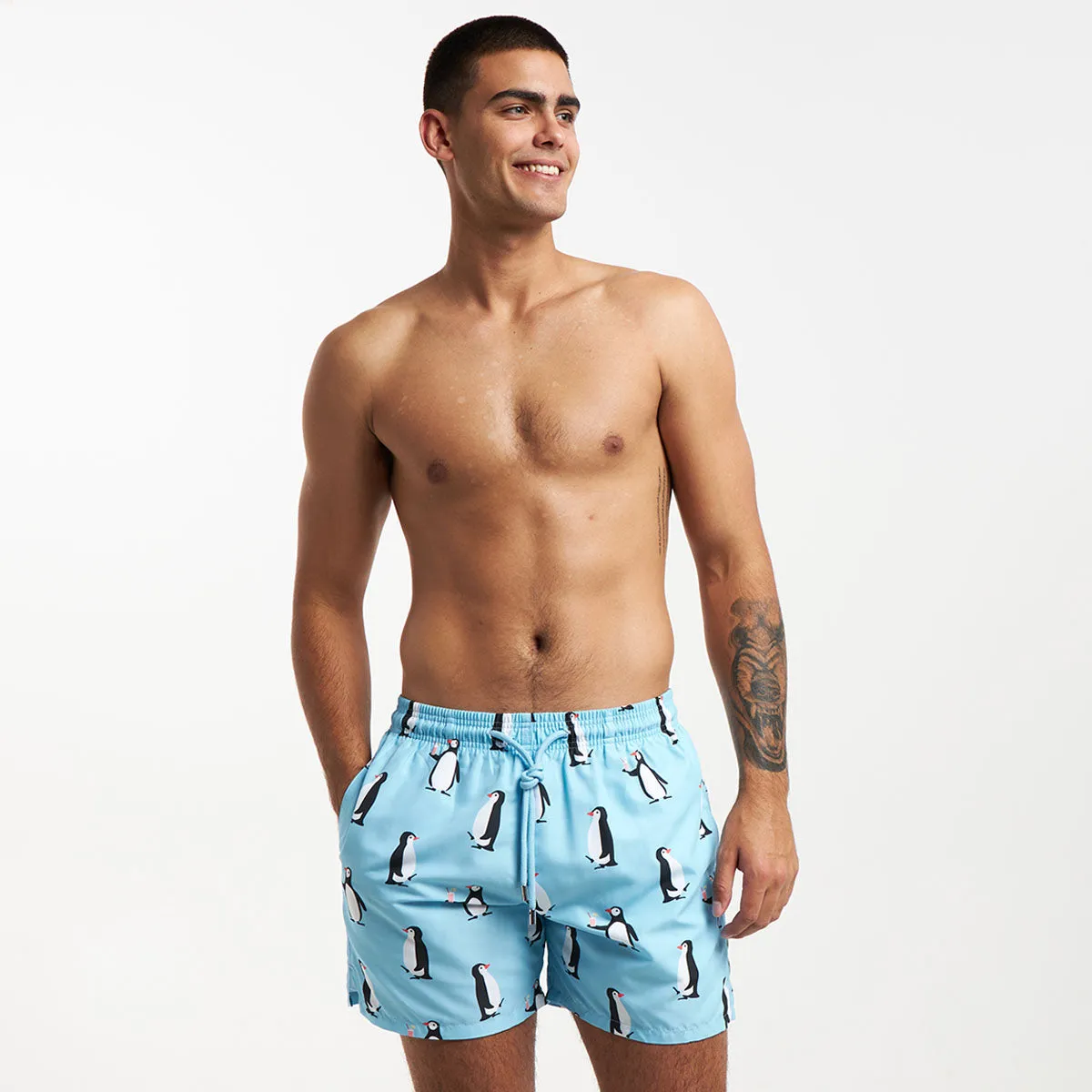 Swim Shorts - Penguins | Baby Blue