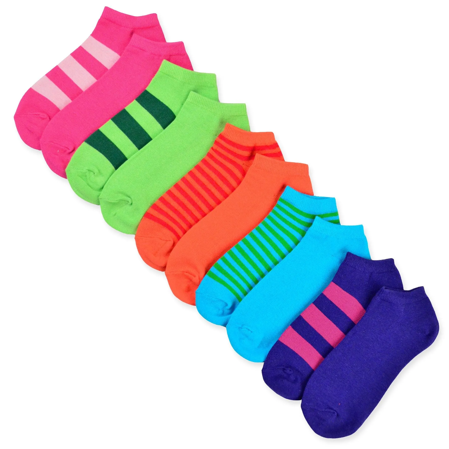 TeeHee Socks Women's Casual Cotton No Show Multi Stripes/Solid 10-Pack (11203)