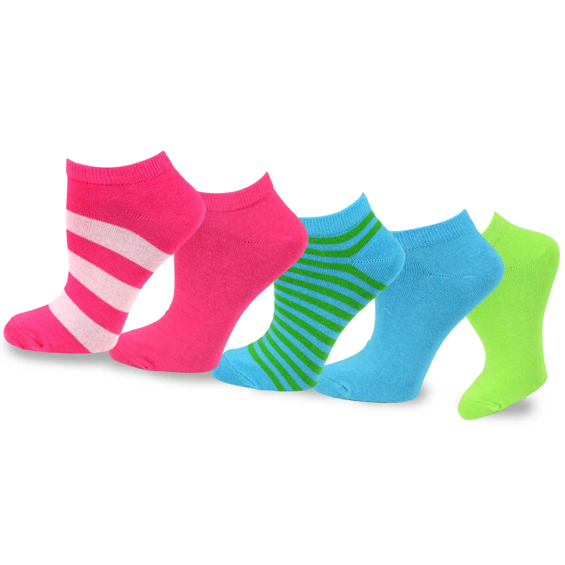 TeeHee Socks Women's Casual Cotton No Show Multi Stripes/Solid 10-Pack (11203)