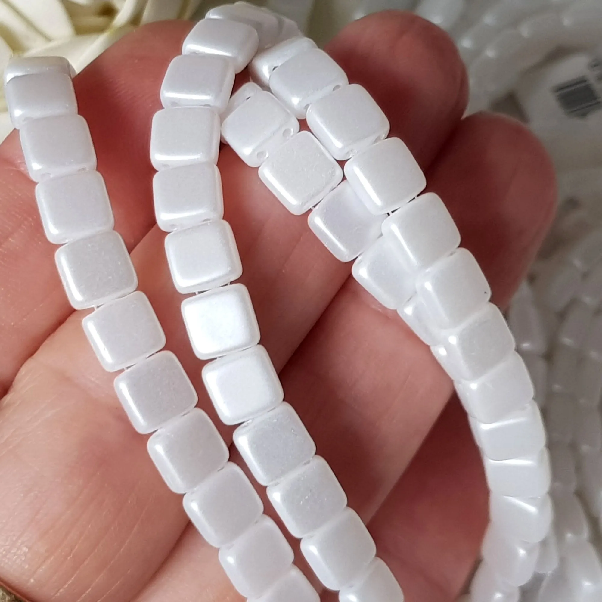 Tile Snow Pearl Coat 6mm CzechMate Beads | CZMTile-25001 | Beading Supply