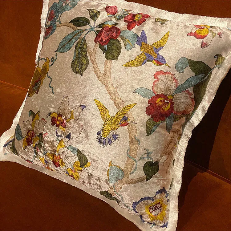 Velvet Oriental Garden Throw Cushion