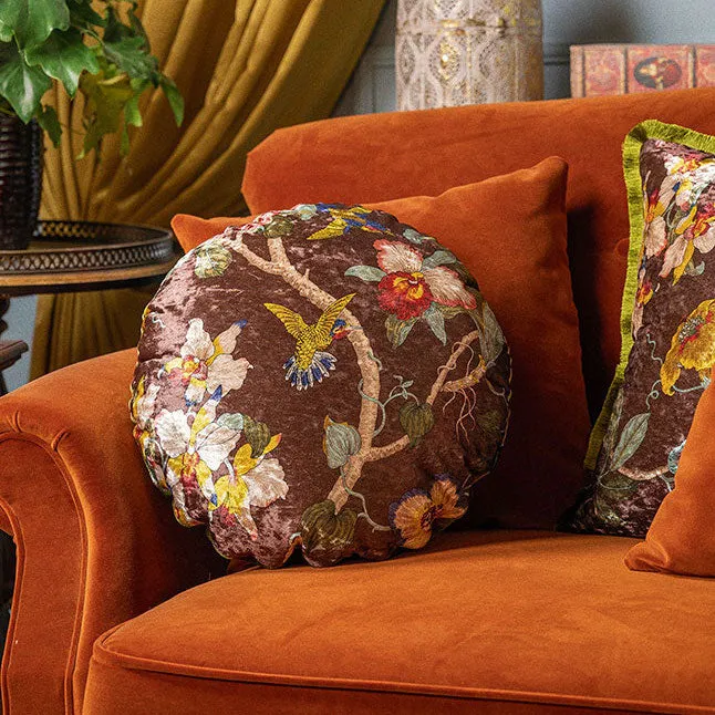 Velvet Oriental Garden Throw Cushion