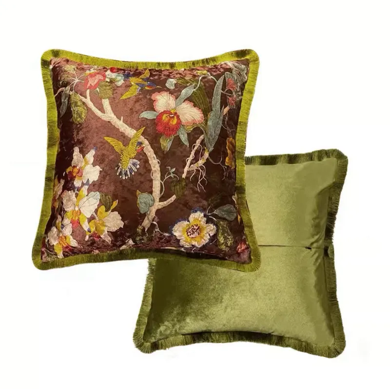 Velvet Oriental Garden Throw Cushion