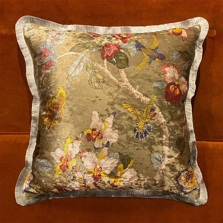 Velvet Oriental Garden Throw Cushion