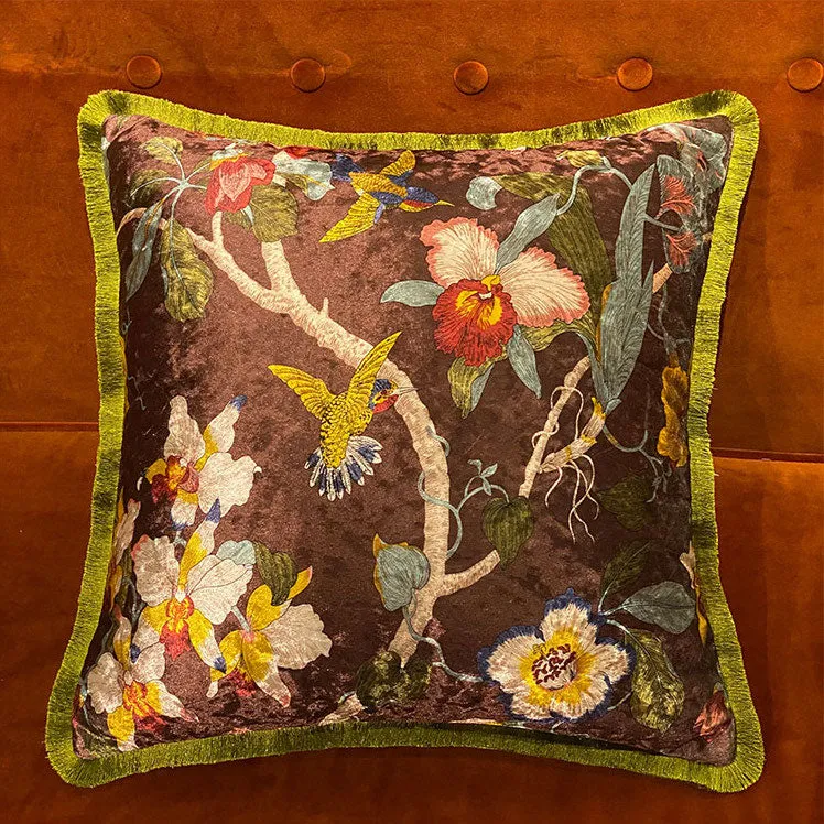 Velvet Oriental Garden Throw Cushion