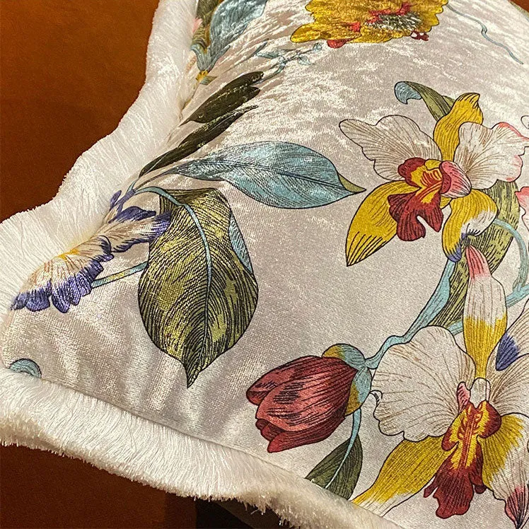 Velvet Oriental Garden Throw Cushion