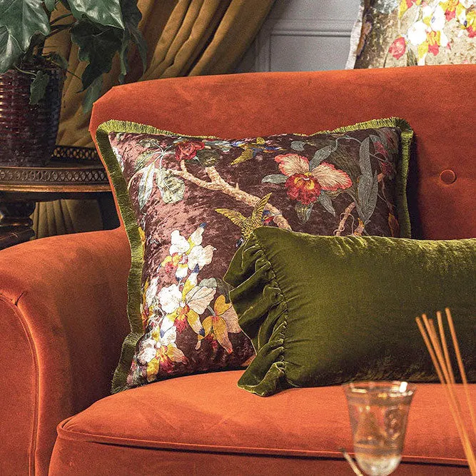 Velvet Oriental Garden Throw Cushion