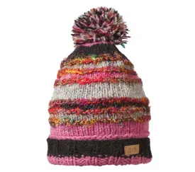 Wool Pom Pom winter hat, Black and pink wool and fleece Hat, Wool beanie, Fleece Lined